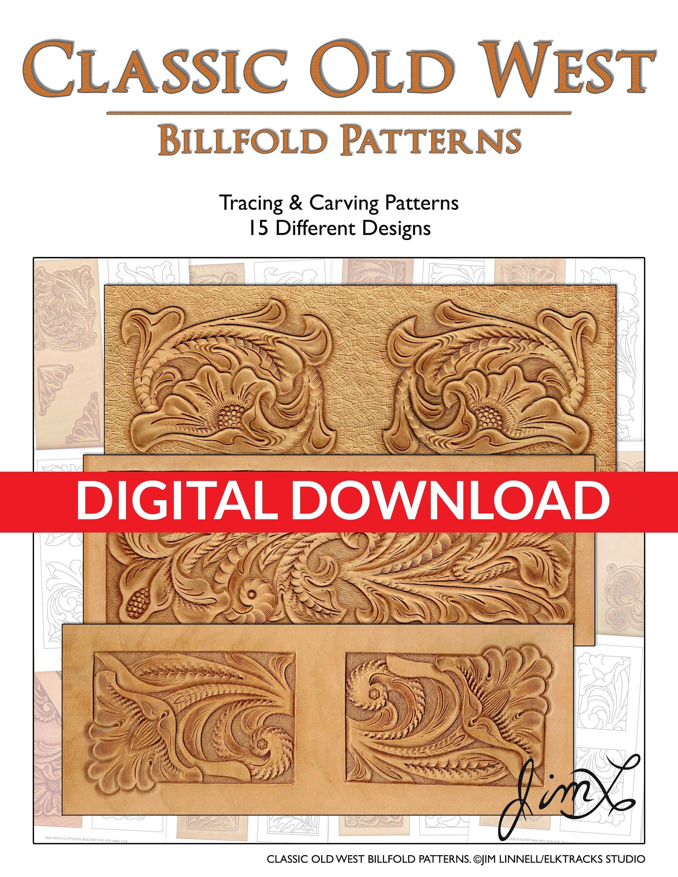 Classic Old West Billfold Patterns - 15 Tracing & Carving Leather ...