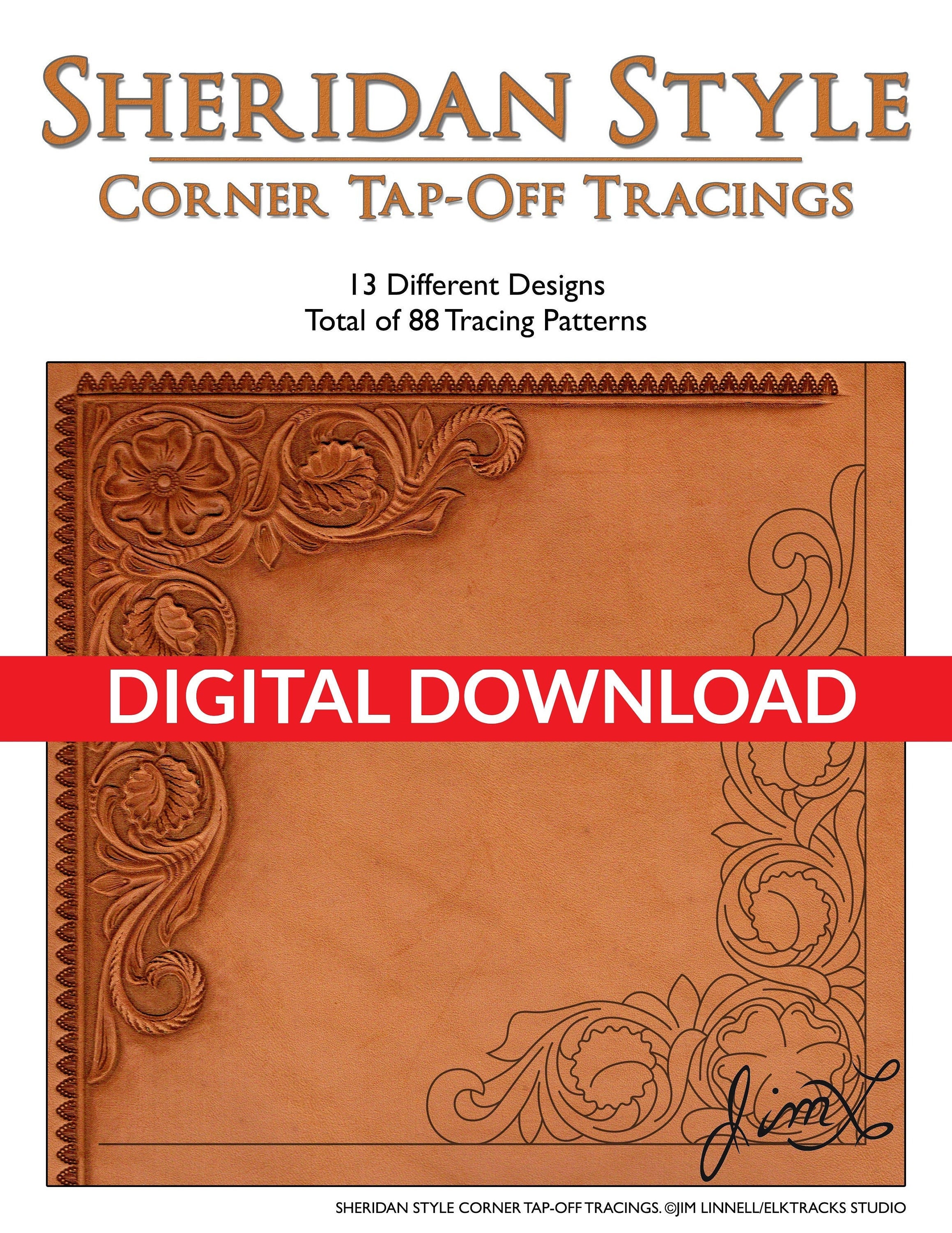Sheridan Style Corner Tap-off Tracings 88 Tracing Patterns by Jim Linnell  leather Patterns DIGITAL DOWNLOAD 