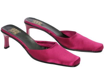 La perla pink satin mules