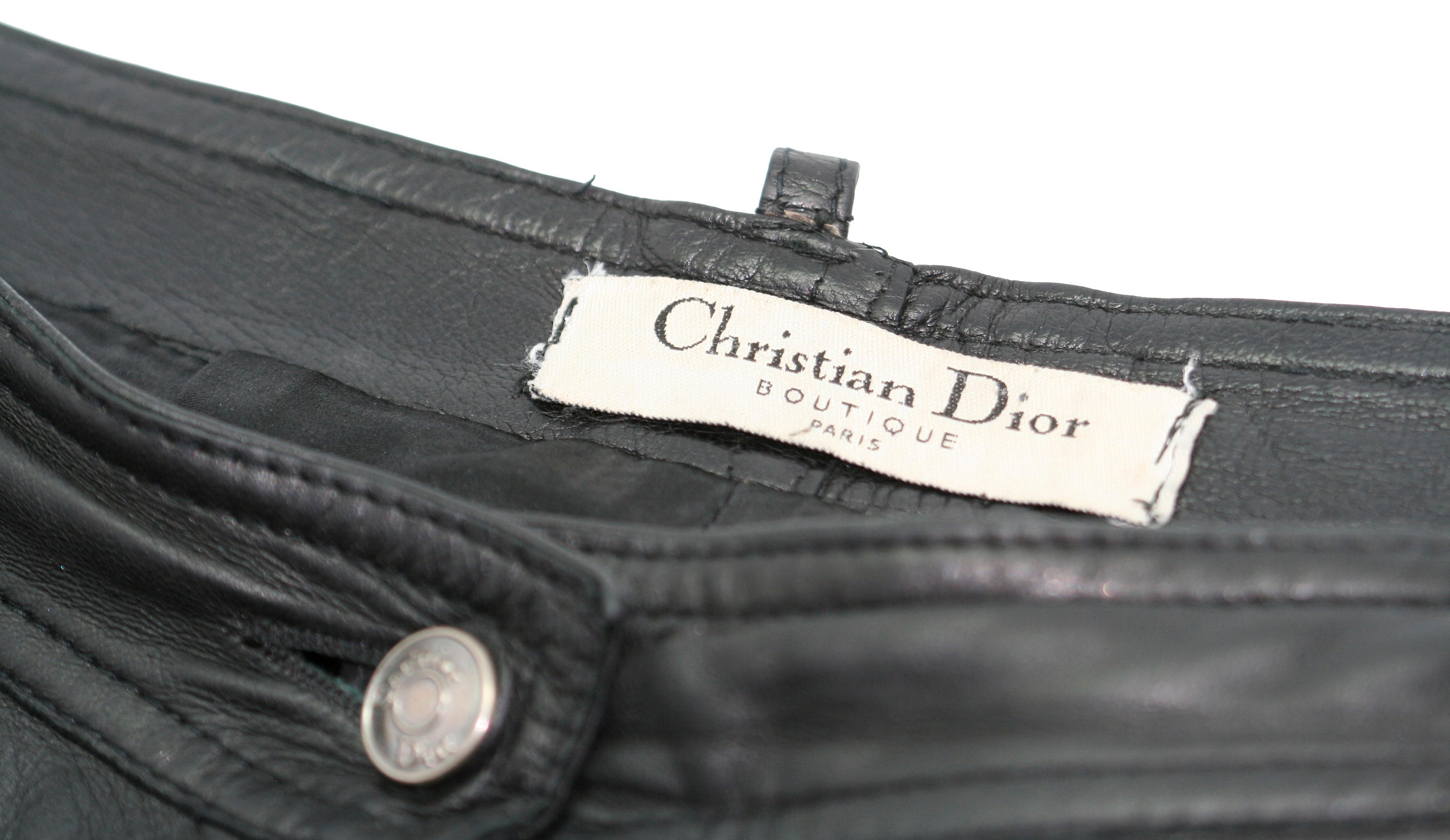 クリスチャンディオール Christian Dior レザーパンツ 裾リボン