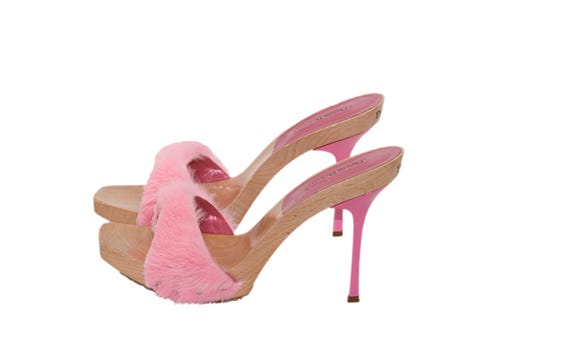 Cesare Paciotti pink fur pumps