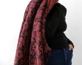 Vintage, Fuzzy, Wool-Blend, Poppy, Poppy-Patterned, Patterned, Heavy-Weight, Knit, Top, Sweater, Cardigan