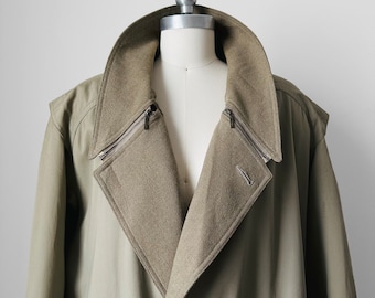 Vintage, 80s, 90s, Tan, Wool-Lined, Relaxed, Trench-Style, Fall, Duster
