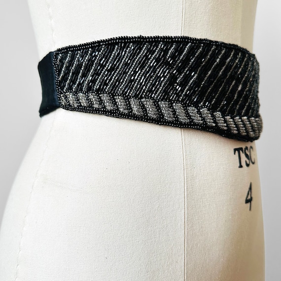 Vintage 1980s Black Silver Beaded Belt - Sz. 35-36 - Etsy display picture 1