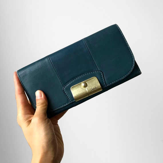 Vintage, Long, Cerulean-Blue, Blue, Leather, COACH