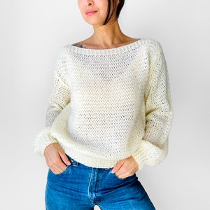 Vintage, 70s, 80s, Butter Cream, Long Sleeve, Boatneck, Acrylic, Knit, Top Sz. S image 5