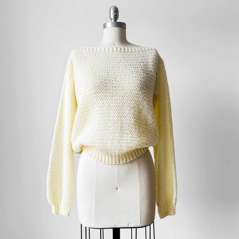 Vintage, 70s, 80s, Butter Cream, Long Sleeve, Boatneck, Acrylic, Knit, Top Sz. S image 2