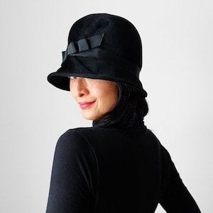 Vintage, 1920s, 20s, Black, Fur, Felt, Hat image 7