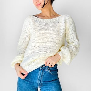 Vintage, 70s, 80s, Butter Cream, Long Sleeve, Boatneck, Acrylic, Knit, Top Sz. S image 7