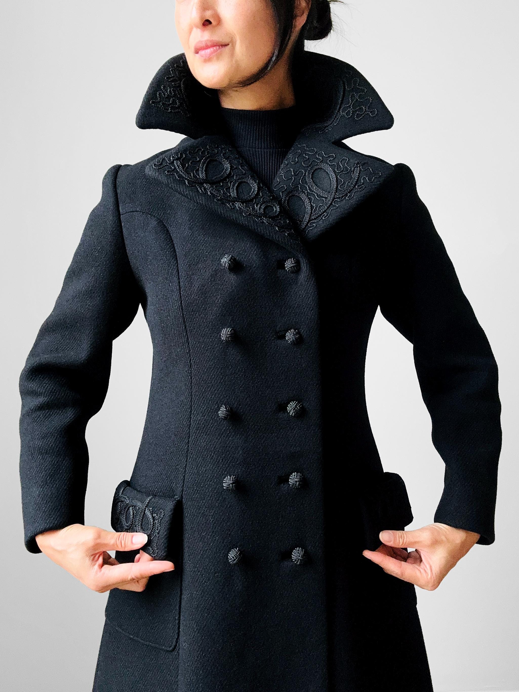 Manteau Femme Vintage Années 50 ILGWU Bleu Marine – Long, Boutonnage Avant, Taille S