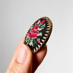 Vintage, 50s, 1950s, Oval, Roses, Petit Point, Brooch, Pin image 7