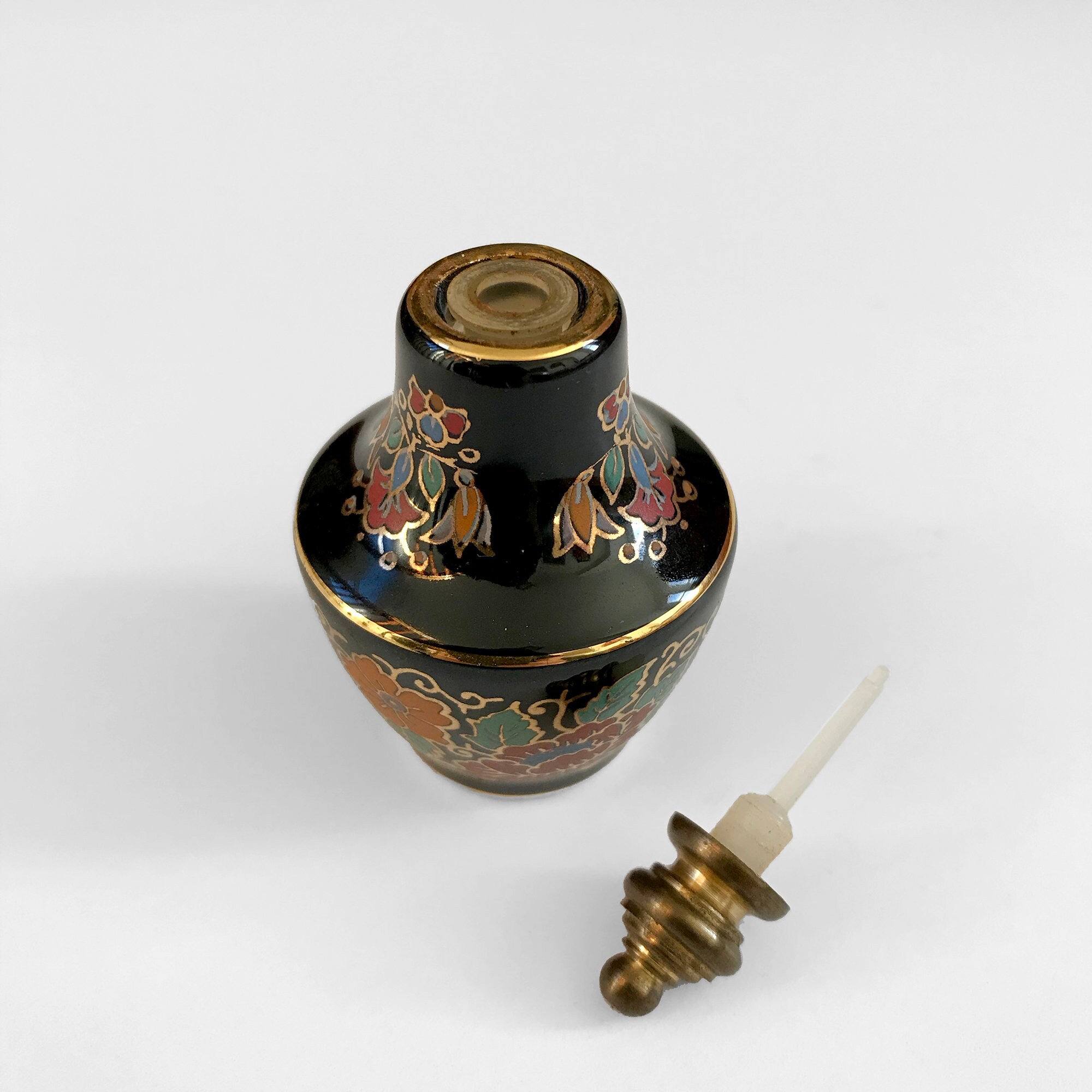 Vintage Black Floral Handpainted Perfumebottle Etsy Ireland