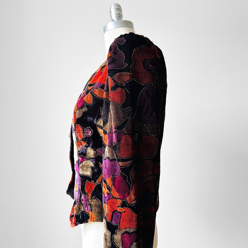 Vintage, 80s, 1980s, Black, Multi Coloured, Painterly, Textured, Velour, Crop, Jacket Sz. S/M image 5