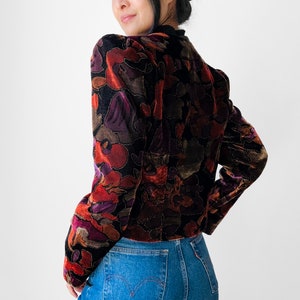 Vintage, 80s, 1980s, Black, Multi Coloured, Painterly, Textured, Velour, Crop, Jacket Sz. S/M image 8