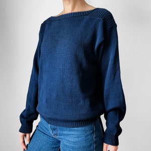 Vintage, 80s, Made in Canada, Navy, Blue, Well-Worn, Boat-Neck, Military, Naval, Style, Cotton, Knit, Sweater Sz. S image 3