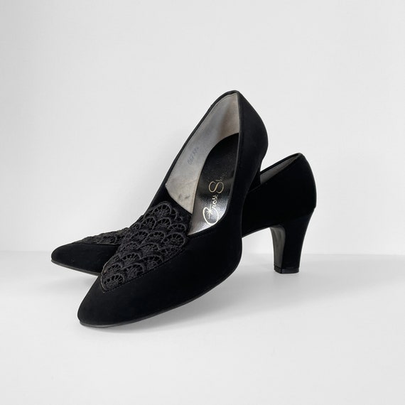 Vintage, Black, Micro-Suede, Eyelet, Lace, Low-He… - image 3