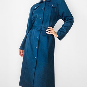 Vintage, 70s, 1970s, Navy, Blue, Button-Front, Belted, Midi-Length, Long Sleeve, Collared, Shirt, Dress S/M image 6