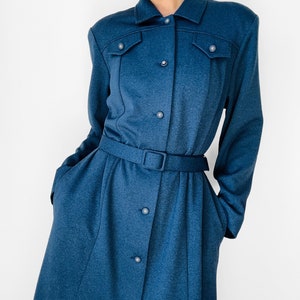 Vintage, 70s, 1970s, Navy, Blue, Button-Front, Belted, Midi-Length, Long Sleeve, Collared, Shirt, Dress S/M image 9