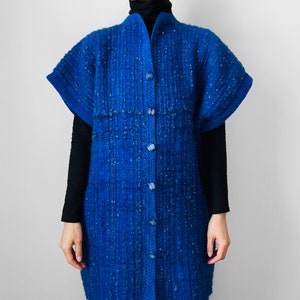 Indigo, Blue, Heavy, Loomed, Wool, Button, Front, Sleeveless, Tunic, Knit, Sweater, Cardigan image 3
