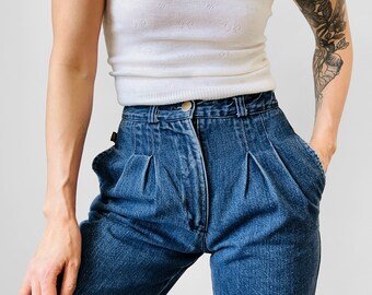 Vintage, 80s, 1980s, Sasson, High-Waisted, Pleated, Tapered, Denim, Jeans - Waist 26