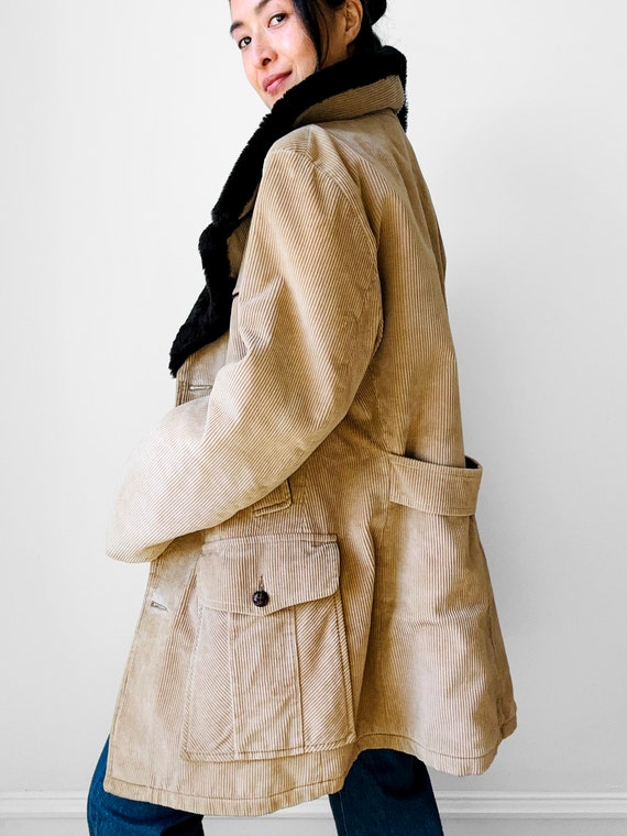 Vintage, 70s, 1970s, Tan, Corduroy, Wool, Faux Fur, Quilted