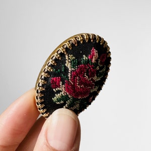 Vintage, 50s, 1950s, Oval, Roses, Petit Point, Brooch, Pin image 6