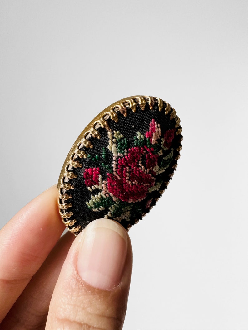 Vintage, 50s, 1950s, Oval, Roses, Petit Point, Brooch, Pin image 6