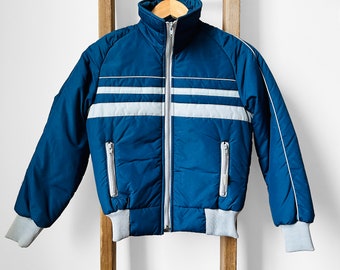 Vintage, 70s, 80s, Made in Canada, Blue, Zip-Front, Quilted, Kids, Winter, SKI BRAND, Jacket