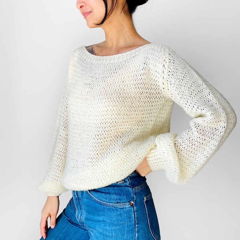 Vintage, 70s, 80s, Butter Cream, Long Sleeve, Boatneck, Acrylic, Knit, Top Sz. S image 1