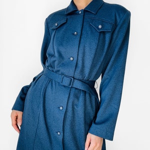 Vintage, 70s, 1970s, Navy, Blue, Button-Front, Belted, Midi-Length, Long Sleeve, Collared, Shirt, Dress S/M image 8