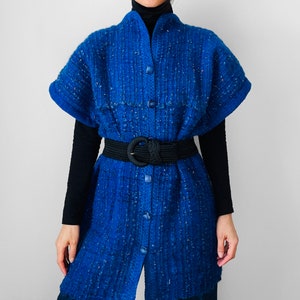 Indigo, Blue, Heavy, Loomed, Wool, Button, Front, Sleeveless, Tunic, Knit, Sweater, Cardigan image 5