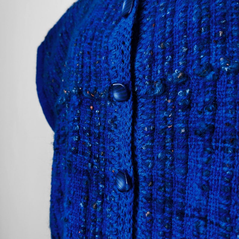 Indigo, Blue, Heavy, Loomed, Wool, Button, Front, Sleeveless, Tunic, Knit, Sweater, Cardigan image 6