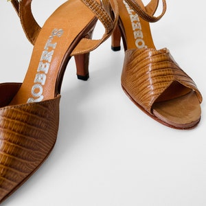 Vintage, 1970s, 70s, Made in Canada, Tan, Leather, Peep-Toe, Open-Toe, Sandal, Ankle-Strap, High-Heel, Heels, Pumps, Shoes