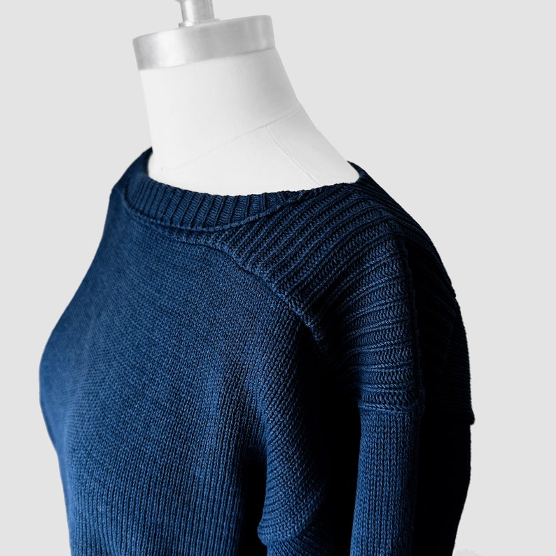 Vintage, 80s, Made in Canada, Navy, Blue, Well-Worn, Boat-Neck, Military, Naval, Style, Cotton, Knit, Sweater Sz. S image 1