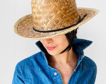 Vintage, 70s, 1970s, Wide-Brimmed, Straw, Woven, Farmer, Summer, Sun, Hat