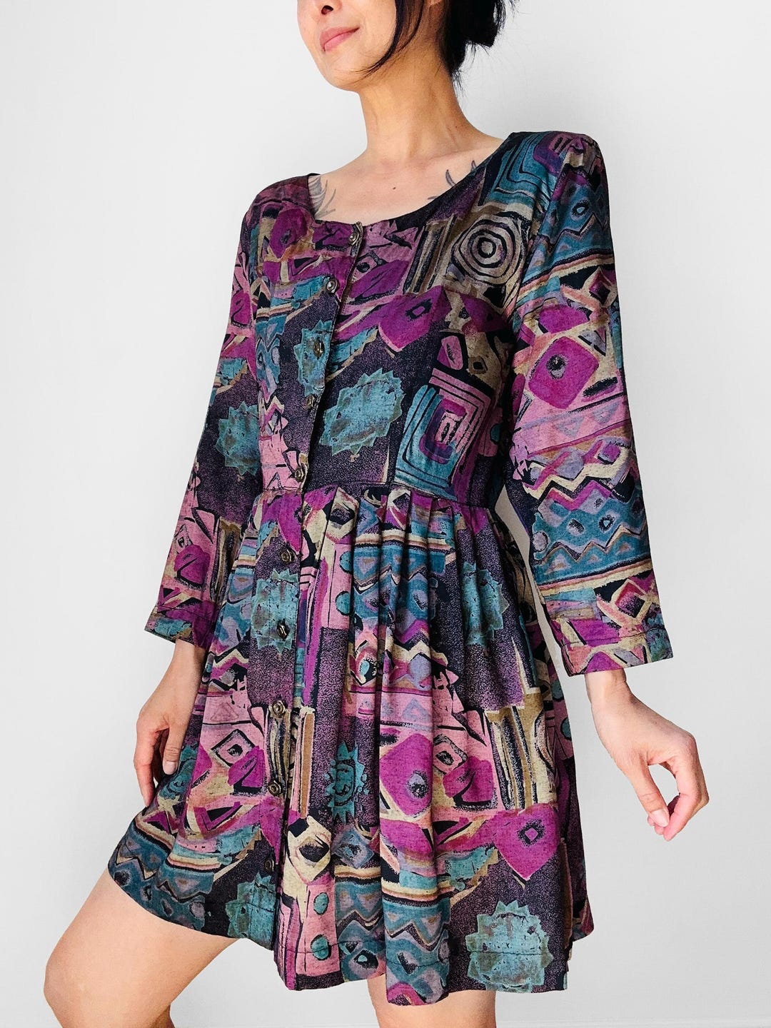 Vintage, 80s, 1980s, Patterned, Button Front, Tunic, Dress - Sz. Sm - Etsy
