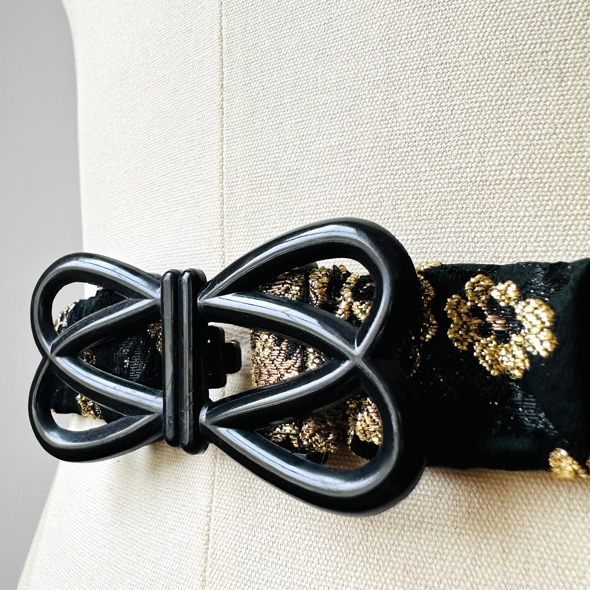 Vintage Stretchy Black Waist Belt Gold Butterfly Buckle 80s 90s Festival Party Butterfly Belt main image 2