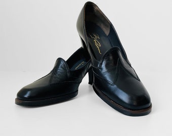 Vintage, 60s, 1960s, Black, St. Regis, Leather, Slip-On, Heels - Sz. 6D