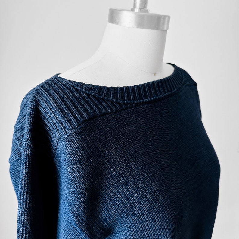 Vintage, 80s, Made in Canada, Navy, Blue, Well-Worn, Boat-Neck, Military, Naval, Style, Cotton, Knit, Sweater Sz. S image 7