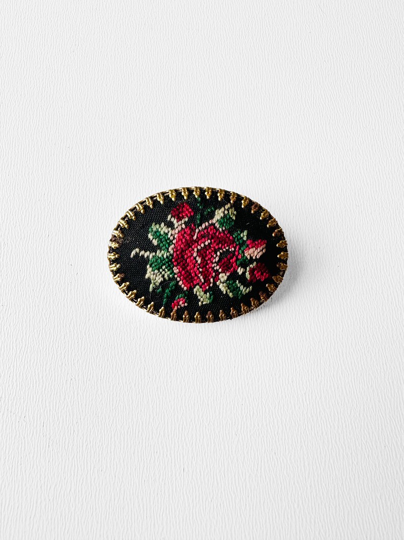 Vintage, 50s, 1950s, Oval, Roses, Petit Point, Brooch, Pin image 8