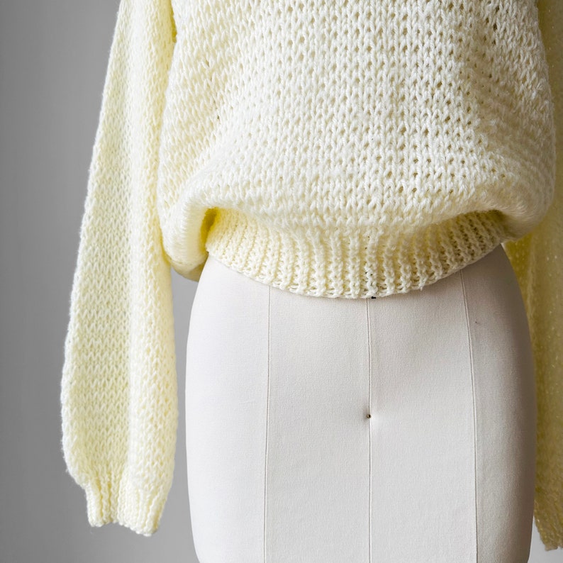 Vintage, 70s, 80s, Butter Cream, Long Sleeve, Boatneck, Acrylic, Knit, Top Sz. S image 4