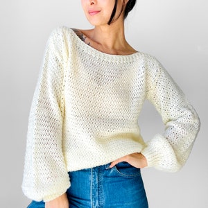 Vintage, 70s, 80s, Butter Cream, Long Sleeve, Boatneck, Acrylic, Knit, Top Sz. S image 8