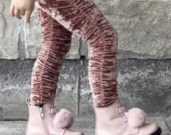 Rustic Pink Velvet Ruche Leggings, Boho leggings, Streetstyle clothing, soft leggings, comfortable kids clothing trendy, unicorn