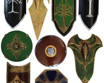 Colección de miniescudos (9 piezas), decoración de pared, Tolkien, Árbol Blanco, Dúnedain, Escudo de Roble, Rohirrim, cumpleaños, Navidad, regalo, adornos