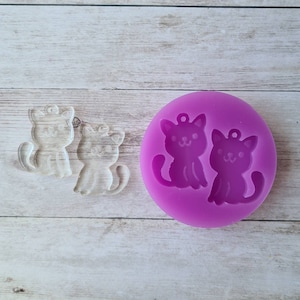 Dangle earring mold, 30mm Halloween cat mold, cat flexible silicone mold, silicone mold, polymer clay mold, clay supplies, resin supplies