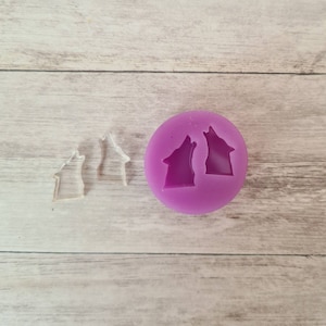 Stud earrings mold- 14mm wolf mould, animal mould, flexible silicone mold, polymer clay mold, polymer clay supplies, resin supplies