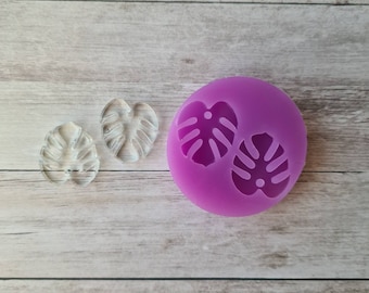Dangle earrings mold - 20mm monstera resin mold, flexible silicone mold, polymer clay mold, polymer clay supplies, resin supplies