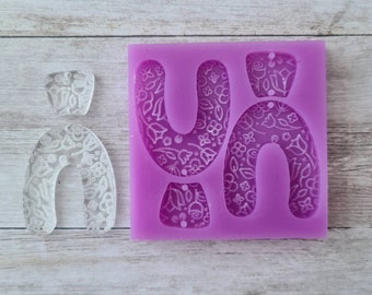 Dangle earring mold, 30mm etched floral arch mold, flexible silicone mold, silicone mold, polymer clay mold, clay supplies, resin supplies