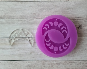 Dangle earrings mold, 35mm moon phase resin mold, celestial galaxy mold, flexible silicone mold, clay mold, clay supplies, resin supplies