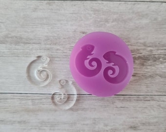 Stud earrings resin mold - 16mm chameleon mold, lizard mould, flexible silicone mold, polymer clay mold, clay supplies, resin supplies